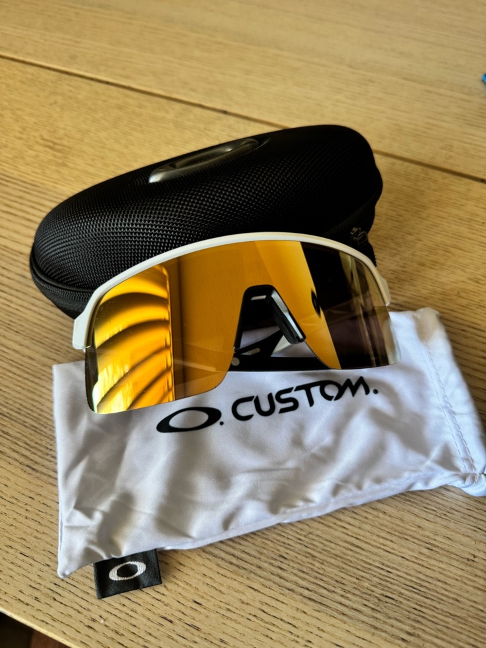 Oakley Custom Shield Sunglasses - White Frame with Gold Lens
